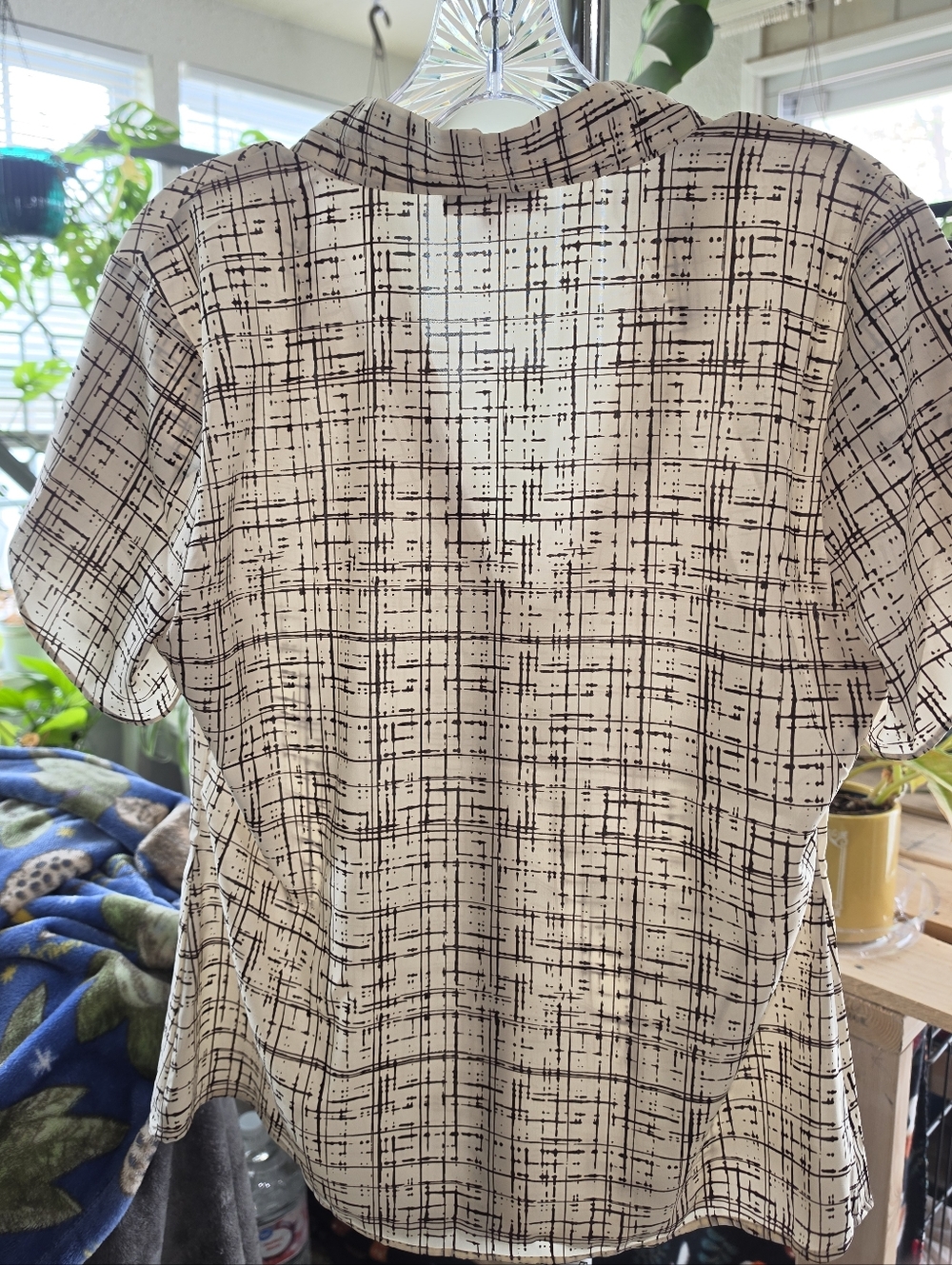 Calvin Klein Cream Blouse with Brown Linear Grid - Picture 4 of 4